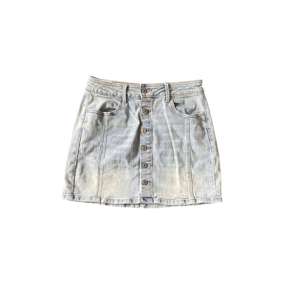 American Eagle Light Wash Button Front Denim Mini Skirt Super Stretch Size 6